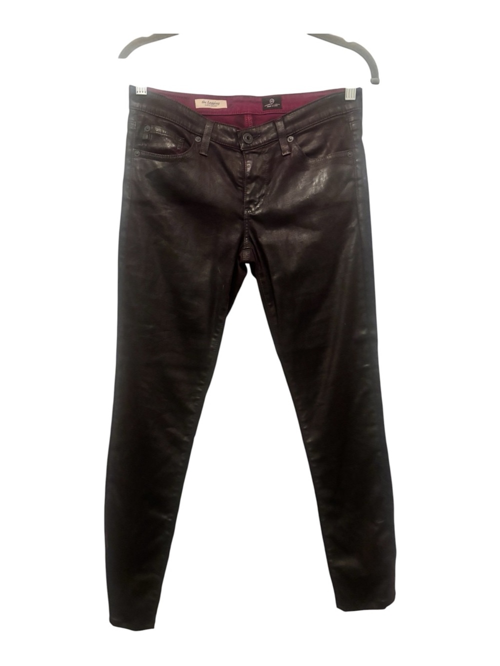 AG Adriano Goldschmied burgundy Coated Skinny Jeans